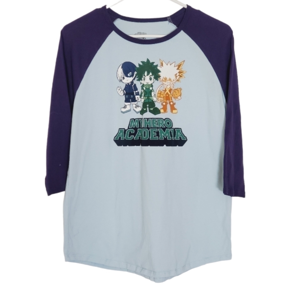 1137 * Funimation My Hero Academia Raglan Graphic Tee Blue Size L